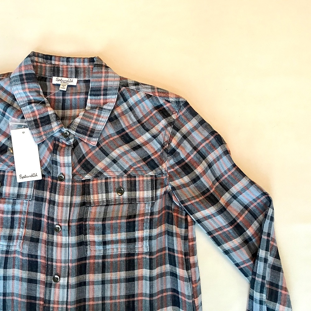NWT Splendid Cotton Plaid Shirt Button Down Collar